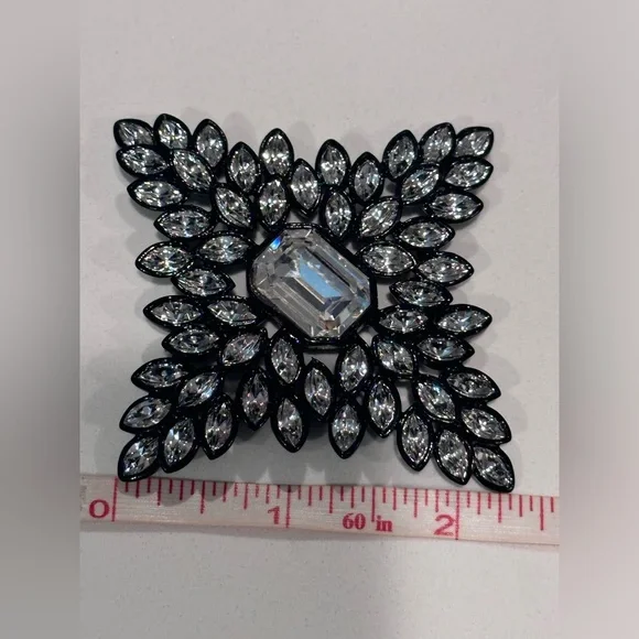 Kenneth Jay Lane Black Line Crystal Cruciform Brooch